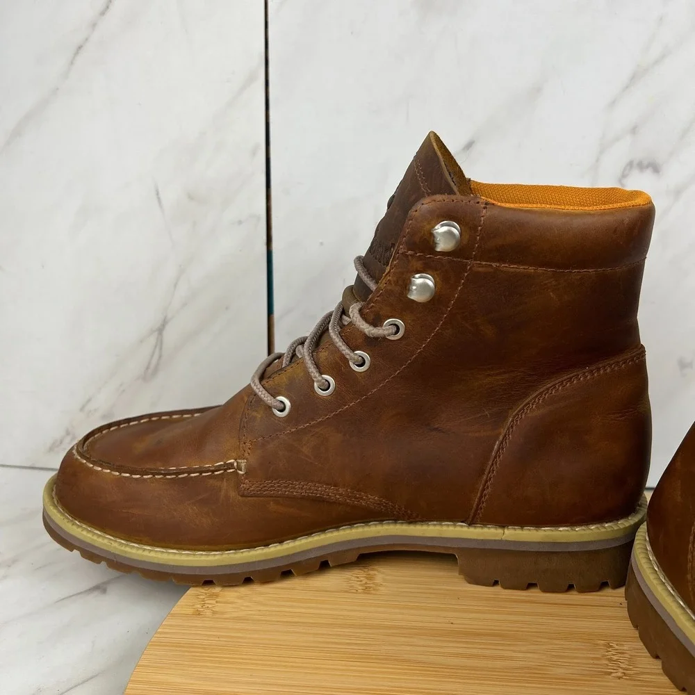 Timberland Redwood Falls Mens Size 9.5 Brown Leather Waterproof Moc-Toe Boots